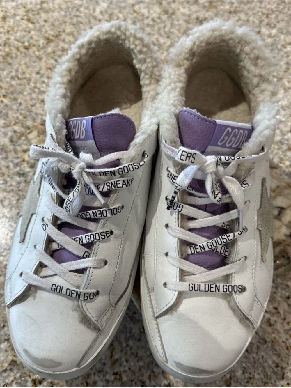 Golden Goose White & Lavender Sherpa-Lined Women’s Sneakers